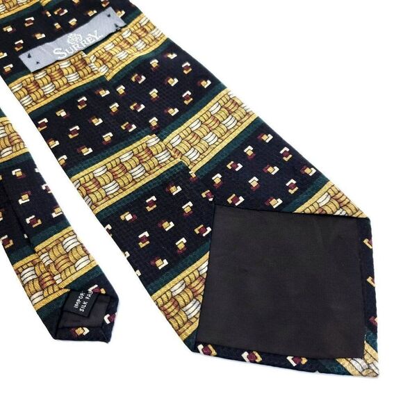 Surrey Green‎ Black Abstract Wide Silk Tie - Picture 5 of 6